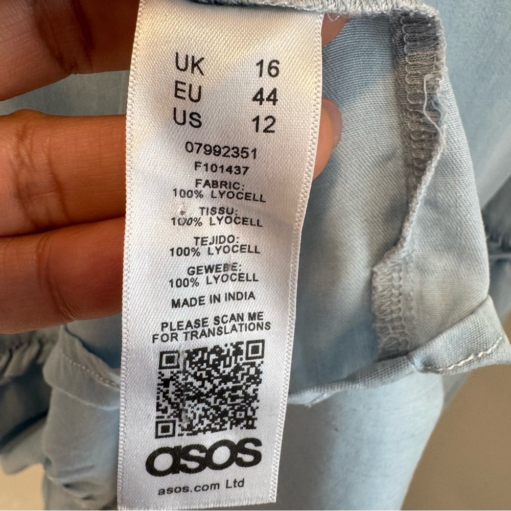 ASOS Light Blue Midi Dress with Long Puff Sleeves Size 12 - Picture 9 of 9